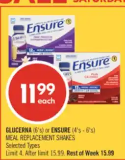 Shoppers Drug Mart GLUCERNA (6's) or ENSURE (4's - 6's) MEAL REPLACEMENT SHAKES offer