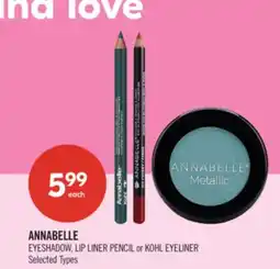 Shoppers Drug Mart ANNABELLE EYESHADOW, LIP LINER PENCIL or KOHL EYELINER offer