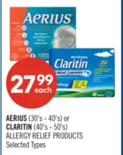 Shoppers Drug Mart AERIUS (30's - 40's) or CLARITIN (40's - 50's) ALLERGY RELIEF PRODUCTS offer