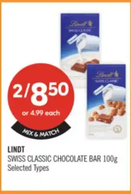 Shoppers Drug Mart LINDT SWISS CLASSIC CHOCOLATE BAR offer