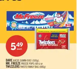 Shoppers Drug Mart DARE JUICEE GUMM-EHS! (500g), MR. FREEZE FREEZE POPS (48's) or TWIZZLERS TWISTS FAMILY BAG (680g) offer