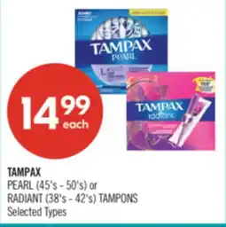 Shoppers Drug Mart TAMPAX PEARL (45's - 50's) or RADIANT (38's - 42's) TAMPONS offer