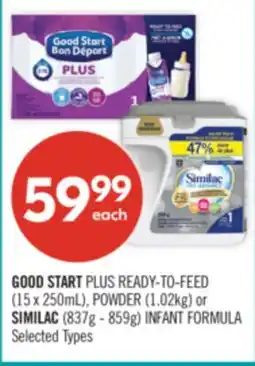 Shoppers Drug Mart GOOD START PLUS READY-TO-FEED (15 x 250mL), POWDER (1.02kg) or SIMILAC (837g - 859g) INFANT FORMULA offer