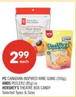 Shoppers Drug Mart PC CANADIAN-INSPIRED WINE GUMS (200g). AMOS PEELERZ (85g) or HERSHEYS THEATRE BOX CANDY offer