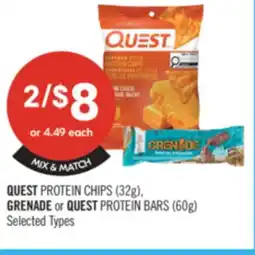 Shoppers Drug Mart QUEST PROTEIN CHIPS (32g) GRENADE or QUEST PROTEIN BARS (60g) offer