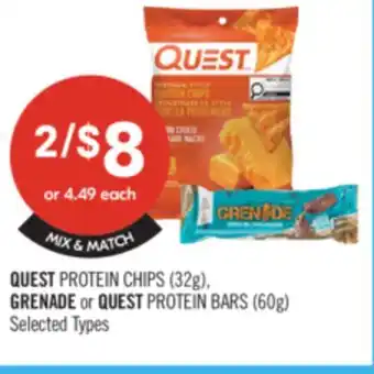 Shoppers Drug Mart QUEST PROTEIN CHIPS (32g) GRENADE or QUEST PROTEIN BARS (60g) offer