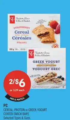 Shoppers Drug Mart PC CEREAL PROTEIN or GREEK YOGURT COATED SNACK BARS offer