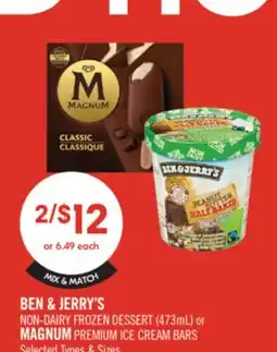 Shoppers Drug Mart BEN & JERRY'S NON-DAIRY FROZEN DESSERT (473 mL) or MAGNUM PREMIUM ICE CREAM BARS offer