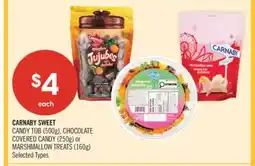 Shoppers Drug Mart CARNABY SWEET CANDY TUB (500g), CHOCOLATE COVERED CANDY (250g) or MARSHMALLOW TREATS (160g) offer