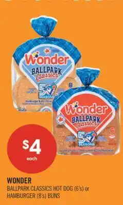 Shoppers Drug Mart WONDER BALLPARK CLASSICS HOT DOG (6's) or HAMBURGER (8's) BUNS offer