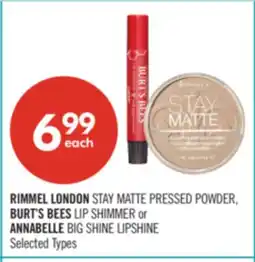 Shoppers Drug Mart RIMMEL LONDON STAY MATTE PRESSED POWDER, BURT'S BEES LIP SHIMMER or ANNABELLE BIG SHINE LIPSHINE offer