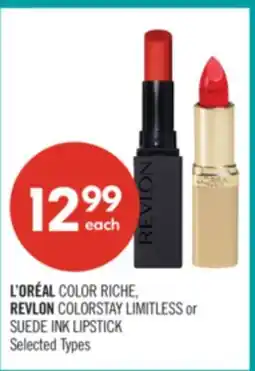 Shoppers Drug Mart L'ORÉAL COLOR RICHE, REVLON COLORSTAY LIMITLESS or SUEDE INK LIPSTICK offer