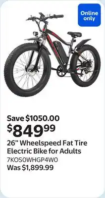 Walmart 26 Wheelspeed Fat Tire Electric Bike for Adults offer