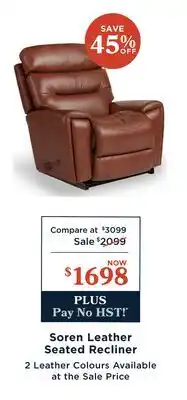La Z Boy Soren Leather Seated Recliner offer
