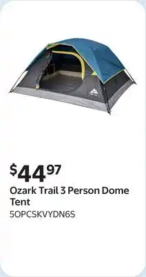 Walmart Ozark Trail 3 Person Dome Tent offer