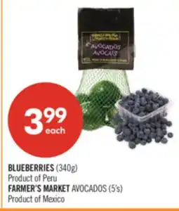 Shoppers Drug Mart BLUEBERRIES (340g), FARMER'S MARKET AVOCADOS (5's) offer