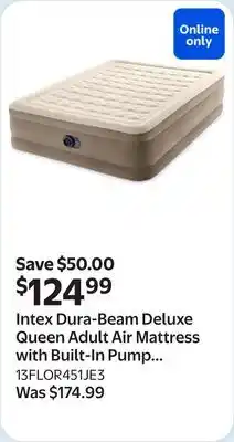 Walmart Intex Dura-Beam Deluxe Queen Adult Air Mattress with Built-In Pump and Headboard offer