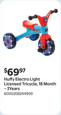 Walmart Huffy Electro Light Licensed Tricycle, 18 Month – 3Years offer