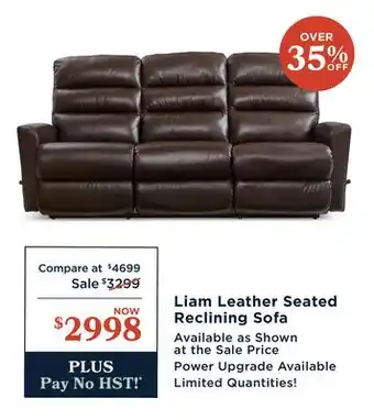 La Z Boy Liam Leather Seated Reclining Sofa offer