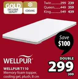JYSK WELLPUR T110 Memory foam topper, cooling gel, plush, 8 cm offer