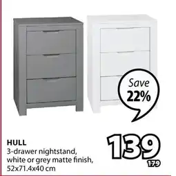 JYSK HULL 3-drawer nightstand white or grey matte finish offer