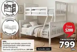 JYSK VAIL Bunk bed, twin/double, converts into 2 individual beds offer