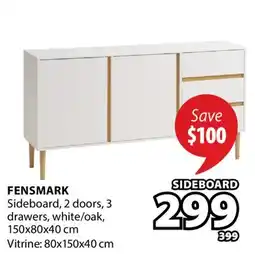 JYSK FENSMARK Sideboard, 2 doors, 3 drawers, white/oak, 150x80x40 cm offer