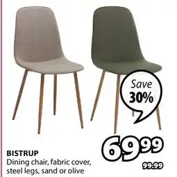 JYSK BISTRUP Dining chair, fabric cover, steel legs, sand or olive offer