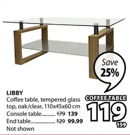 JYSK LIBBY Coffee table, tempered glass top, oak/clear offer