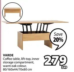JYSK VARDE Coffee table, lift-top, inner storage compartment, warm oak colour offer