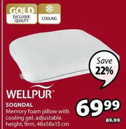 JYSK WELLPUR SOGNDAL Memory foam pillow with cooling gel, adjustable height, firm offer