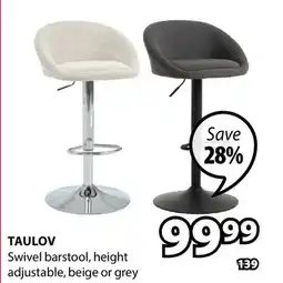 JYSK TAULOV Swivel barstool, height adjustable, beige or grey offer