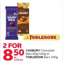 Rexall CADBURY Chocolate Bars 80g-100g or TOBLERONE Bars 100g offer