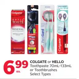 Rexall COLGATE or HELLO Toothpaste or Toothbrushes offer