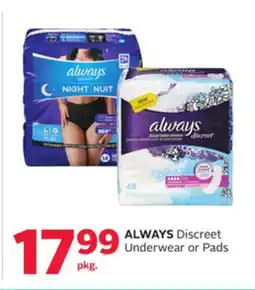 Rexall ALWAYS Discreet Underwear or Pads offer