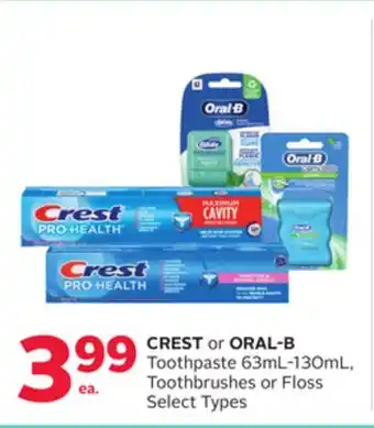 Rexall CREST or ORAL-B Toothpaste 63ml-130mL, Toothbrushes or Floss offer