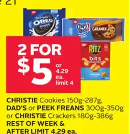 Rexall CHRISTIE Cookies 150g-287g, DAD'S or PEEK FREANS 300g-350g or CHRISTIE Crackers 180g-386g offer