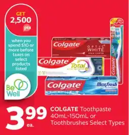 Rexall COLGATE Toothpaste 40ML-150ML or Toothbrushes offer