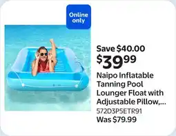 Walmart Naipo Inflatable Tanning Pool Lounger Float with Adjustable Pillow, 2 Cup Holder offer