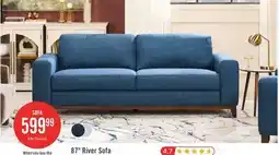 The Brick River 87 Linen-Look Fabric Sofa with Wood Base and Legs - Blue offer