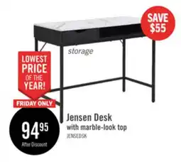The Brick Jensen 40 Desk with Marble-Look Top and Storage – Black offer