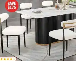 The Brick Kort & Co. Capri 7pc Dining Set with Table & 6 Chairs, Gold Accent, Pedestal Base, 72W - White offer