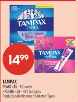 Pharmaprix TAMPAX PEARL (45 - 50) or RADIANT (38 - 42) Tampons offer