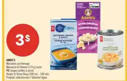 Pharmaprix ANNIE'S Macaroni & Cheese (170 g) or PC Ready To Serve Soup (500 mL-540 mL) offer