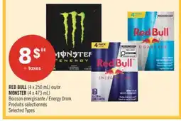 Pharmaprix RED BULL (4 x 250 mL) or MONSTER (4 x 473 mL) Energy Drink offer
