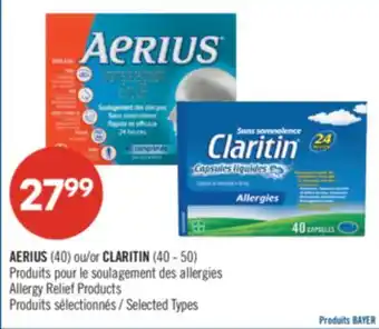 Pharmaprix AERIUS (40) or CLARITIN (40 - 50) Allergy Relief Products offer