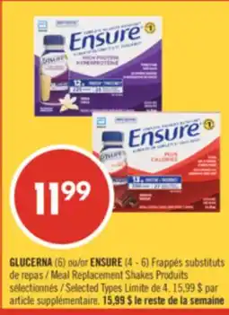Pharmaprix GLUCERNA(6) orENSURE(4 - 6) Meal Replacement Shakes offer