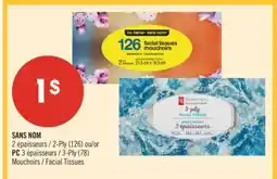 Pharmaprix NO NAME 2-Ply (126) or PC 3-Ply (78) Facial Tissues offer