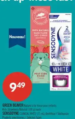 Pharmaprix GREEN BEAVER Kids Strawberry Natural (100 g) or SENSODYNE CLINICAL WHITE (75 mL) Toothpaste offer