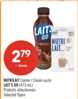 Pharmaprix NUTRILAIT Cream or LAIT'S GO offer